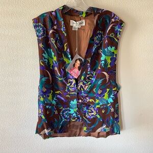 Diane Von Furstenberg Brown Floral V-Neck Sleeveless Tunic